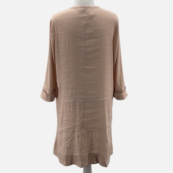 Vince Linen Blend Drop Waist Pleated Skirt Dress in Peach - Size 8 - Picture 3 of 7